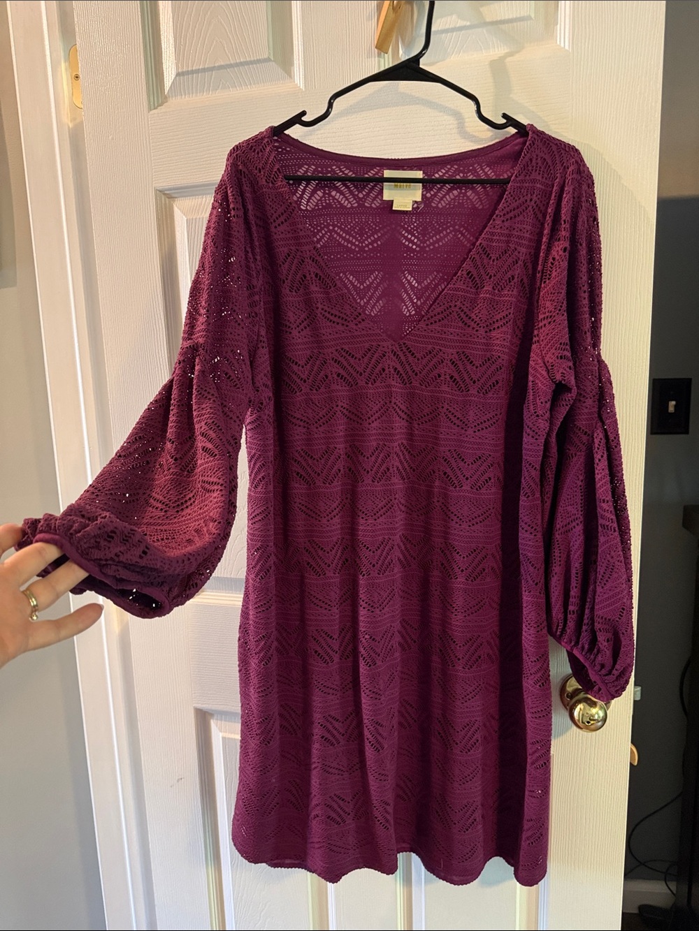 Anthropology Maeve Crochet V-Neck Long Sleeve Dress - Plum